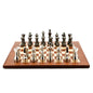 Dal Rossi Italy Chess Set Mahogany Maple Flat Board 50cm, With Metal Dark Titanium and Silver chessmen 115mm