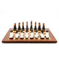 Dal Rossi Italy, Black and White with Copper and Gun Metal Gray Tops and Bottoms Chessmen on a Mahogany/Maple 50cm