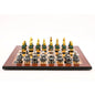 Dal Rossi Italy Chess Set Walnut Finish Flat Board 50cm, With Gray and Green Gold and Silver Metal Tops and Bottoms Chess Pieces 90mm