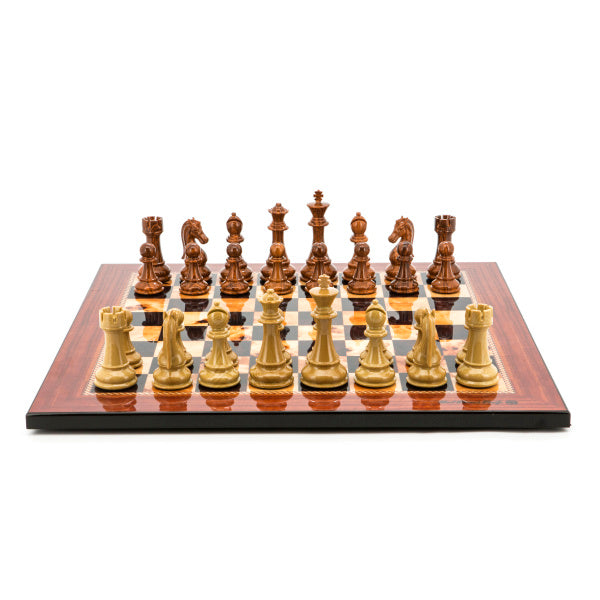 Dal Rossi Italy Chess Set Flat Walnut Shinny Finish Board 50cm, Brown and Box Wood Grain Finish Chess Pieces 110mm