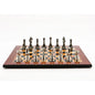 Dal Rossi Italy Chess Set Flat  Walnut Finish Board 50cm, With Metal Dark Titanium and Silver chessmen 85mm