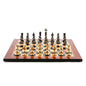 Dal Rossi Italy Chess Set Flat  Walnut Finish Board 50cm, With Metal Dark Titanium and Gold Chessmen 110mm