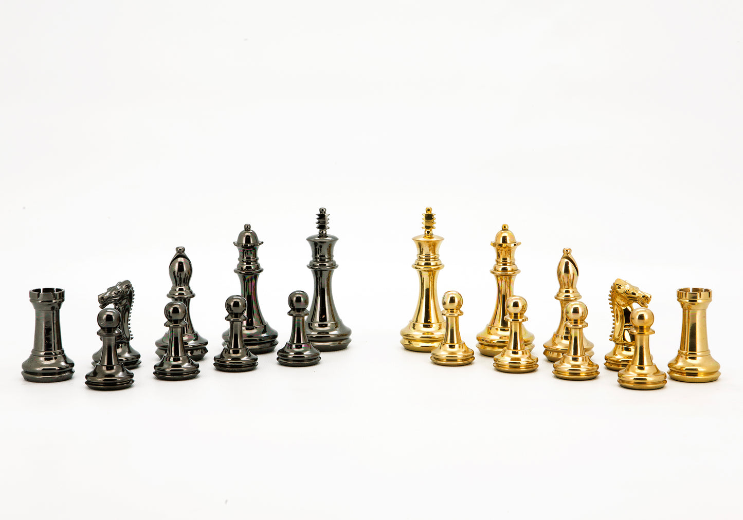 Dal Rossi Italy Chess Set Black Erable Board 50cm, With Very Heavy Brass Staunton Gold and Silver chessmen 110mm