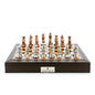 Dal Rossi Italy Chess Set 18” Brown with PU Leather Edge with compartments, With Copper &amp; Silver Weighted Metal 85mm Chess Pieces