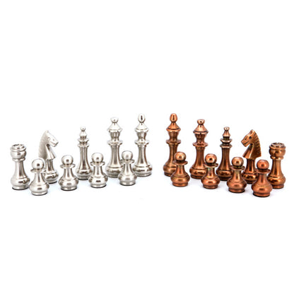 Dal Rossi Italy Chess Set Flat Palisander/Maple Board 50cm, With Copper and Silver Weighted Metal 100mm Chess Pieces