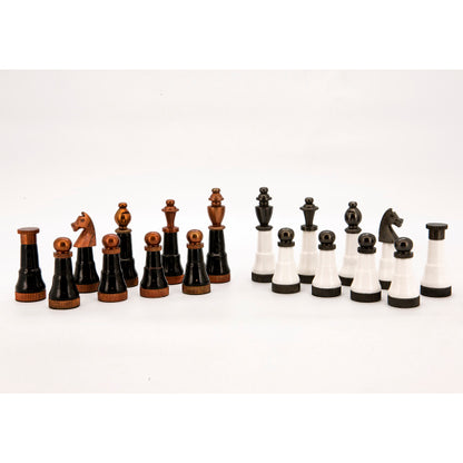 Dal Rossi Italy Chess Set Flat  Carbon Fibre 50cm, With Black and White with Copper and Gun Metal Gray Tops and Bottoms Chess Pieces 110mm