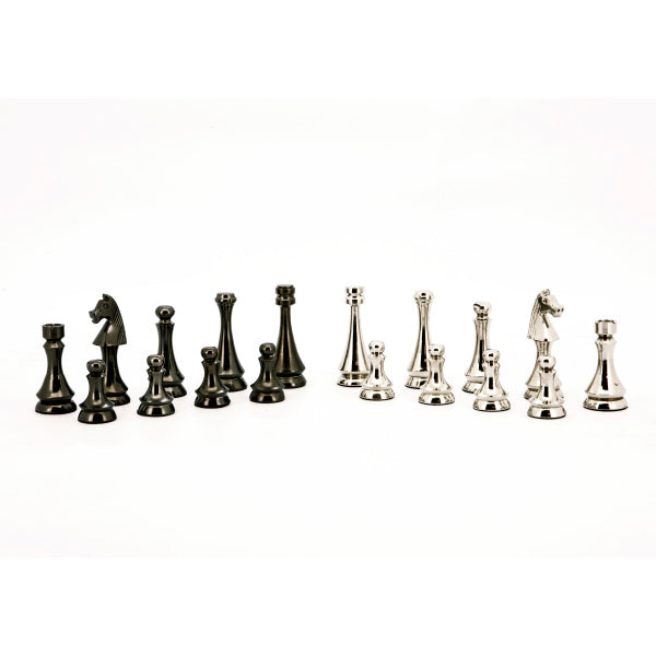 Dal Rossi Italy Chess Set Flat  Carbon Fibre Board 50cm, With Metal Dark Titanium and Silver chessmen 85mm