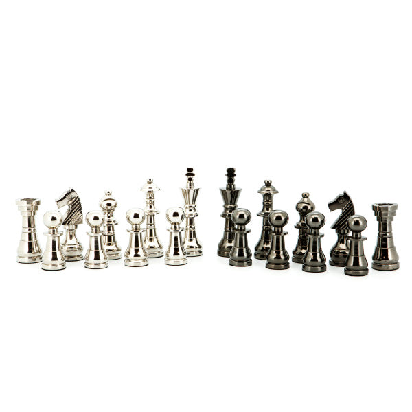 Dal Rossi Italy Chess Pieces Metal Dark Titanium and Silver 115mm Chessmen ONLY