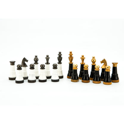 Dal Rossi Italy Chess Set Mahogany Maple Flat Board 50cm, With Black and White with Gold and Gun Metal Tops and Bottoms Chessmen 110mm