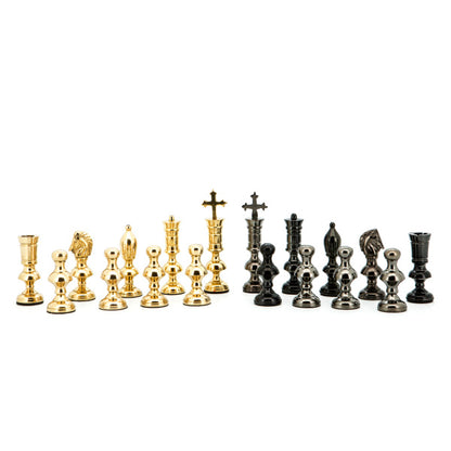 Dal Rossi Italy Chess Set Flat  Black/Erable Board 50cm, With Metal Dark Titanium and Gold Chessmen 110mm