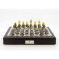 Dal Rossi Italy Chess Set 18” Black and White with PU Leather Black Edge with compartments, With Gray and Green Gold and Silver Metal Tops and Bottoms Chess Pieces 90mm