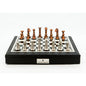 Dal Rossi Italy Chess Set 18” Black and White, With Black PU Leather Bevelled Edge with compartments, With Metal Copper and silver Chessmen 80mm