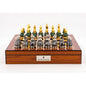 Dal Rossi Italy Chess Set Walnut Finish 16" With Compartments, With Gray and Green Gold and Silver Metal Tops and Bottoms Chess Pieces 90mm