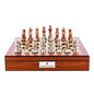 Dal Rossi Italy Chess Set Walnut Finish 16" With Compartments, With Copper &amp; Silver Weighted Metal Chess Pieces 85mm pieces