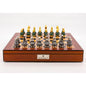 Dal Rossi Italy Chess Set Walnut Finish 20" With Compartments, With Gray and Green Gold and Silver Metal Tops and Bottoms Chess Pieces 90mm