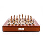 Dal Rossi Italy Chess Set Walnut Finish 20" With Compartments, With Copper and Silver Weighted Metal Chess Pieces 100mm