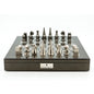 Dal Rossi Italy Chess Set Carbon Fibre Finish 20″ With Compartments, With Metal Dark Titanium and Silver 90mm Chessmen