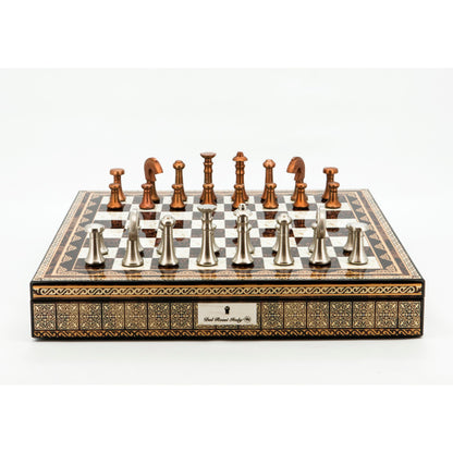 Dal Rossi Italy Chess Set Mosaic Shinny Finish 20″ With Compartments, With Compartments, With Metal Copper and silver Chessmen 80mm