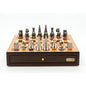 Dal Rossi Italy Chess Set Walnut Finish 18", With Metal Dark Titanium and Silver 90mm Chessmen