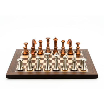 Dal Rossi Italy Chess Set Palisander / Maple Flat Board 40cm, With Metal Copper and silver Chessmen 80mm