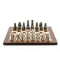 Dal Rossi Italy Chess Set Palisander / Maple Flat Board 40cm, With Metal Dark Titanium and Silver chessmen 85mm