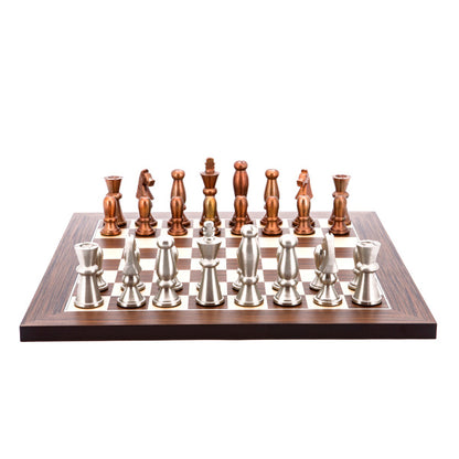 Dal Rossi Italy Chess Set Flat Palisander/Maple Board 40cm, With Copper &amp; Silver Weighted Metal Chess Pieces