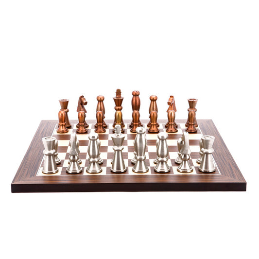 Dal Rossi Italy Chess Set Flat Palisander/Maple Board 40cm, With Copper &amp; Silver Weighted Metal Chess Pieces