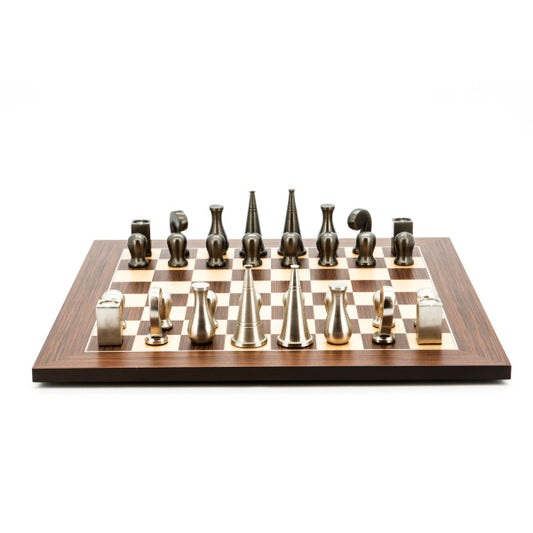 Dal Rossi Italy Chess Set Palisander / Maple Flat Board 50cm, With Metal Dark Titanium and Silver 90mm Chessmen