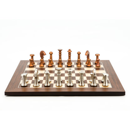 Dal Rossi Italy Chess Set Palisander / Maple Flat Board 50cm, With Metal Copper and silver Chessmen 80mm