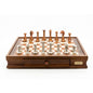 Dal Rossi Italy Chess Set Walnut Finish 20″ With Two Drawers, With Metal Copper and Silver 80mm Chessmen