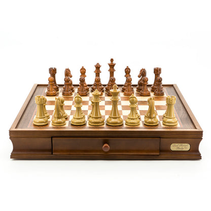 Dal Rossi Italy Walnut Chess Set 20" Brown and Box Wood Grain Finish 110mm Chess Pieces