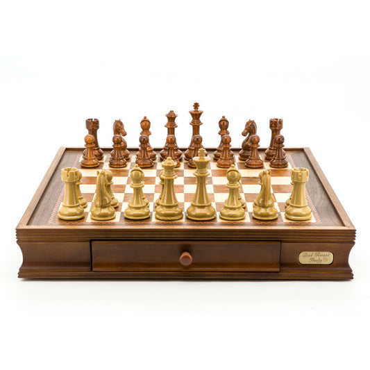 Dal Rossi Italy Walnut Chess Set 20" Brown and Box Wood Grain Finish 110mm Chess Pieces