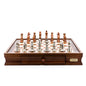 Dal Rossi Italy Chess Set Walnut Finish 20″ With Two Drawers, With Copper &amp; Silver Weighted Metal Chess Pieces 85mm pieces