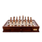 Dal Rossi Italy Chess Set Walnut Finish 20″ With Two Drawers, With Copper &amp; Silver Weighted Metal Chess Pieces 100mm pieces