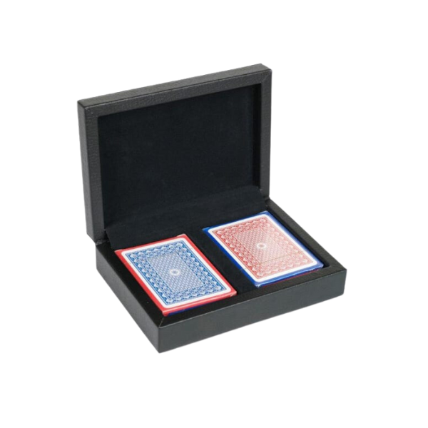 Dal Rossi Italy Card Box Black PU Leather With 2 Packs of Playing Cards