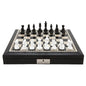 Dal Rossi Italy 16" Chess Set Black and White with PU Leather Edge with compartments and Black and White 85mm Chess Pieces