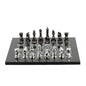 Dal Rossi Italy Chess Set with Diamond-Cut Titanium & Silver 85mm chessmen on a Carbon Fibre Shiny Finish Chess Board16”