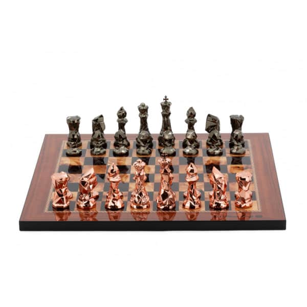 Dal Rossi Italy Chess Set with Diamond-Cut Copper & Bronze 85mm chessmen on a Walnut Shinny Finish Chess Board 16”