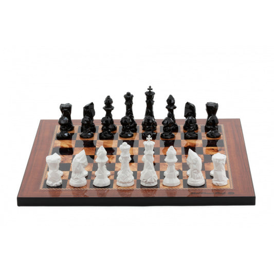 Dal Rossi Italy Chess Set with Diamond-Cut Black & White 85mm chessmen on a Walnut Shinny Finish Chess Board 16”