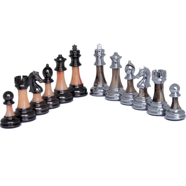 Dal Rossi Italy Walnut Finish chess box with compartments 18" with Staunton Metal/Marble Finish Chessmen