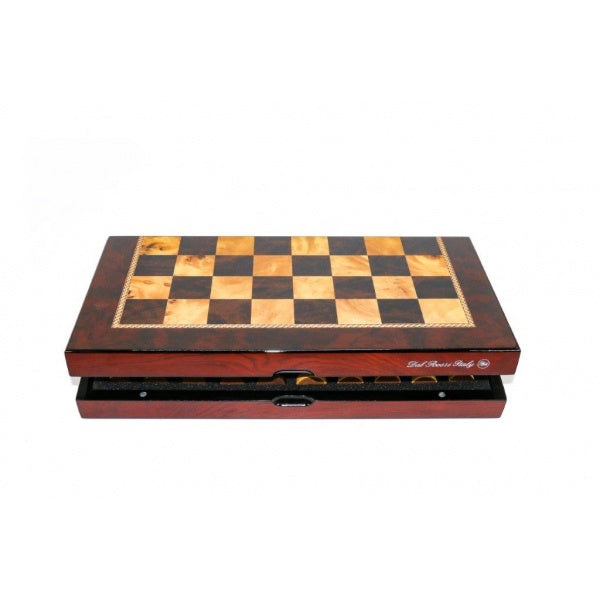 Dal Rossi Mahogany Finish Folding Chess Set, 16"