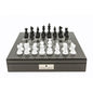 Dal Rossi Italy Carbon Fibre Shiny Finish Chess Box 16” with Black and White Chess Pieces