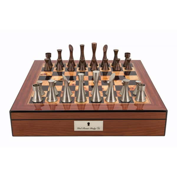 Dal Rossi Chess set Contemporary Walnut Finish Chess Box 16” with compartments