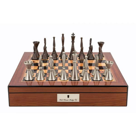 Dal Rossi Chess set Staunton Metal Walnut Finish Chess Box 16” with compartments