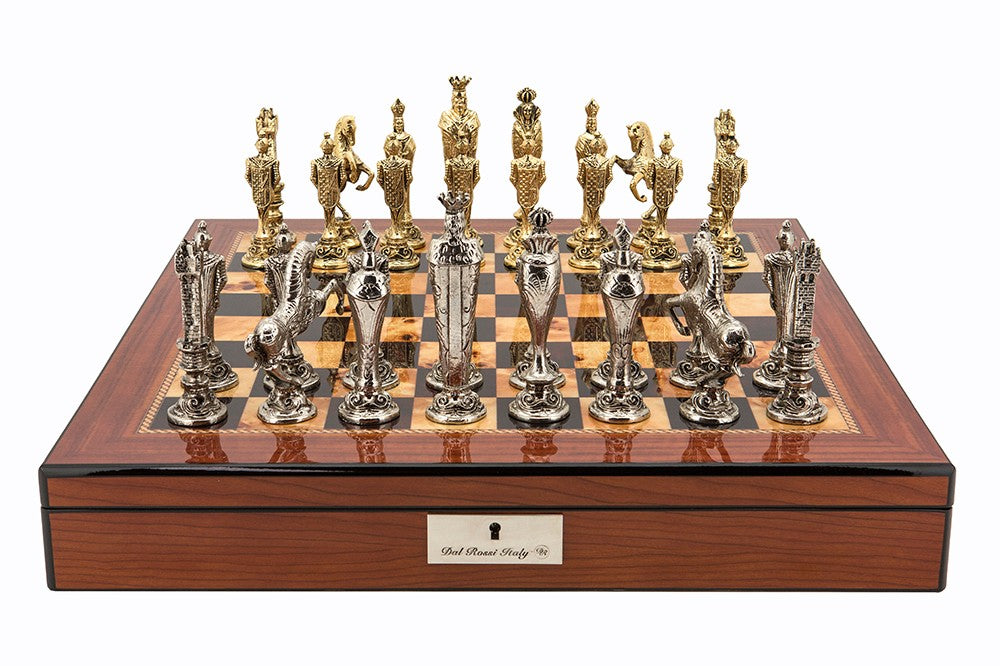 Dal Rossi Italy Renaissance Chess Set on Walnut Finish Chess Box 20” with compartments