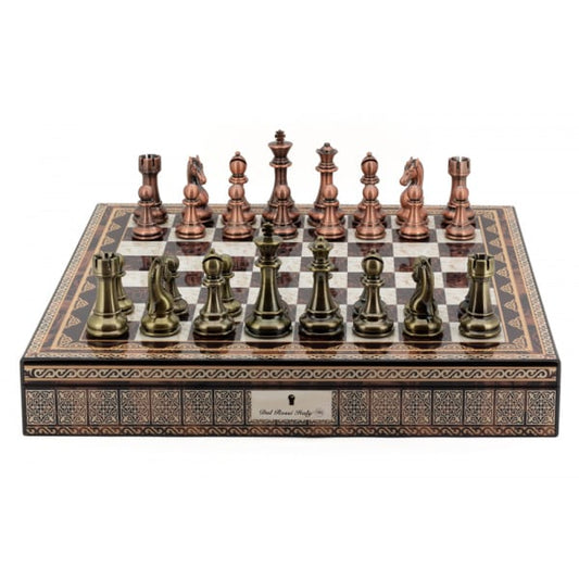 Dal Rossi Italy Copper / Bronze Chess Set on Mosaic Finish Chess Box 20” with compartments