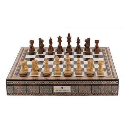 Dal Rossi Italy Chess Box Mosaic Finish 20" with compartments with Staunton Wooden 95mm Double weighted Chess pieces