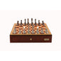 Dal Rossi Italy, Contemporary Chess Set with drawers 18" (Red Mahogany Finish) with Contemporary Pewter Chess Pieces