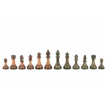 Dal Rossi Brown PU Leather Bevelled Edge 16" with Antique Green and Copper Finish Chessmen