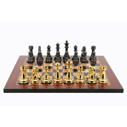 Dal Rossi Italy Gold & Titanium Chess Pieces on Walnut Shiny Finish Chess Board 20”